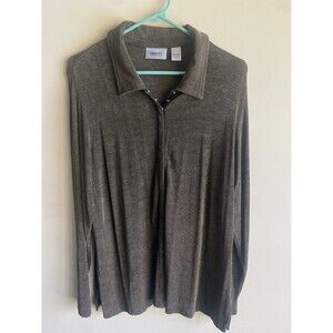 Chicos Travelers Collared Snap Up Silky Knit Brown Blouse Long Sleeved XL Travel